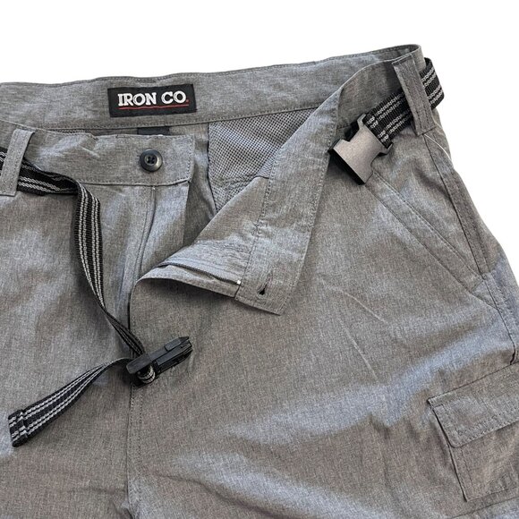 Iron Co Mens 38 Gray Cargo Shorts Zip Pockets Utility Belt Outdoor Summer Wear - Picture 4 of 15